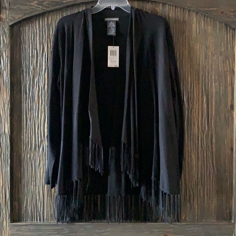 Fringed open front cardigan